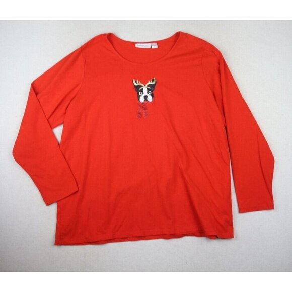 IB DIFFUSION - ORANGE LONG SLEEVE CHRISTMAS T-SHIRT - DOG BOSTON TERRIER - 1X - Picture 2 of 5